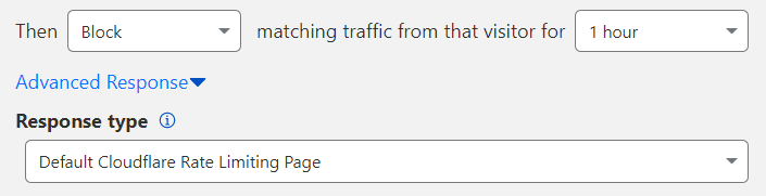 Available fields when configuring an Advance Response for a rate limiting rule.